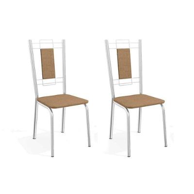 Cadeira Sala de Jantar Florença 2C005 Kit Cromado Linho Capuccino