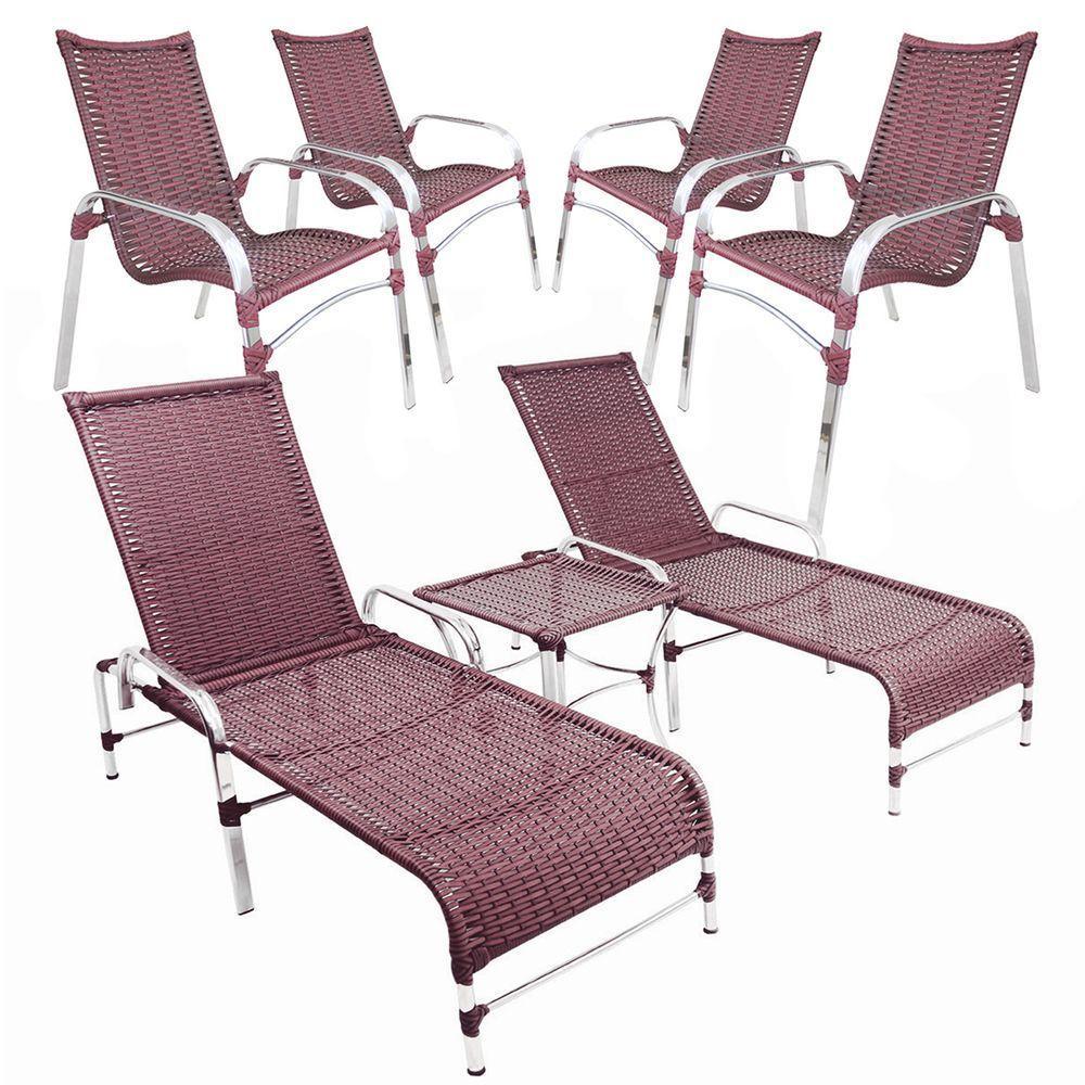 Combo 4 Cadeiras Emily c/1 Mesa de Centro Garden 2 Espreguiçadeiras Catar p/Área Piscina -Vinho Dark - 1