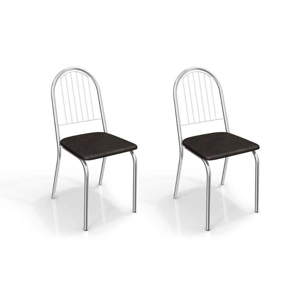 Kit 2 Cadeiras Sala Jantar Noruega 2C077  2 Un Cromado/Courano Preto - Kappesberg - 1