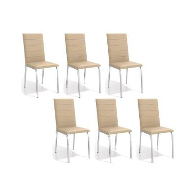 Cadeiras De Cozinha Amsterdã C091 Kit 6 Un Cromada - Assento Nude 16 - Kappesberg