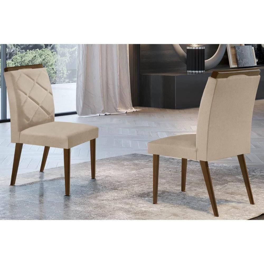 Kit 2 Cadeiras Sala Jantar Melissa Madeira 2 Un Capuccino/Linho Bouclê Creme - Rufato - 1