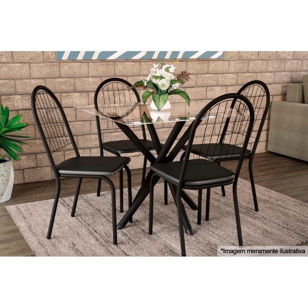 Kit 4 Cadeiras Sala Jantar Noruega 4C077PRF  4 Un Preto Fosco/Courano Marrom - Kappesberg - 2