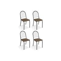 Kit 4 Cadeiras Sala Jantar Noruega 4C077PRF  4 Un Preto Fosco/Courano Marrom - Kappesberg - 1