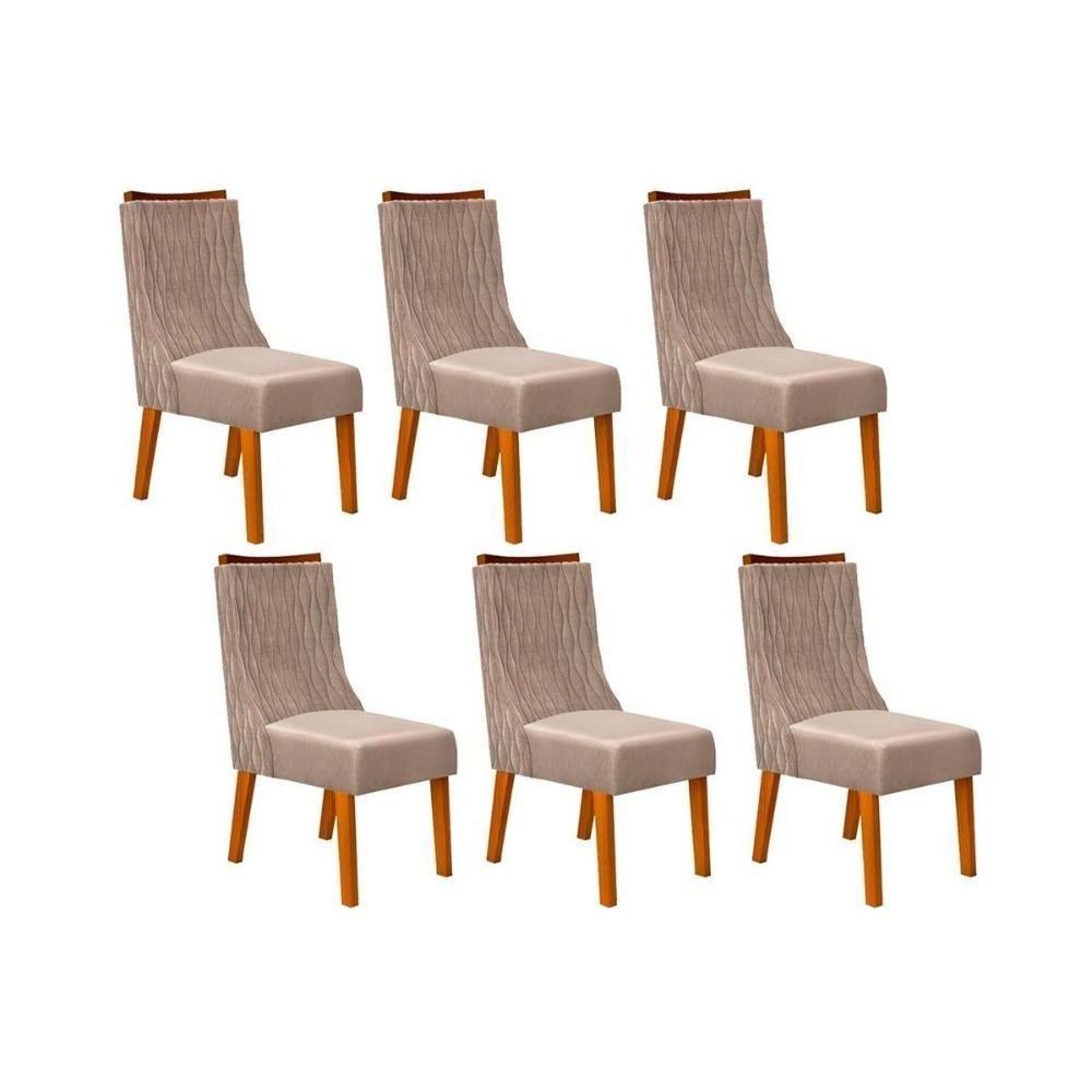 Kit 6 Cadeiras Sala Jantar Jade  6 Un Freijó/Veludo Kraft - DJ Móveis - 1