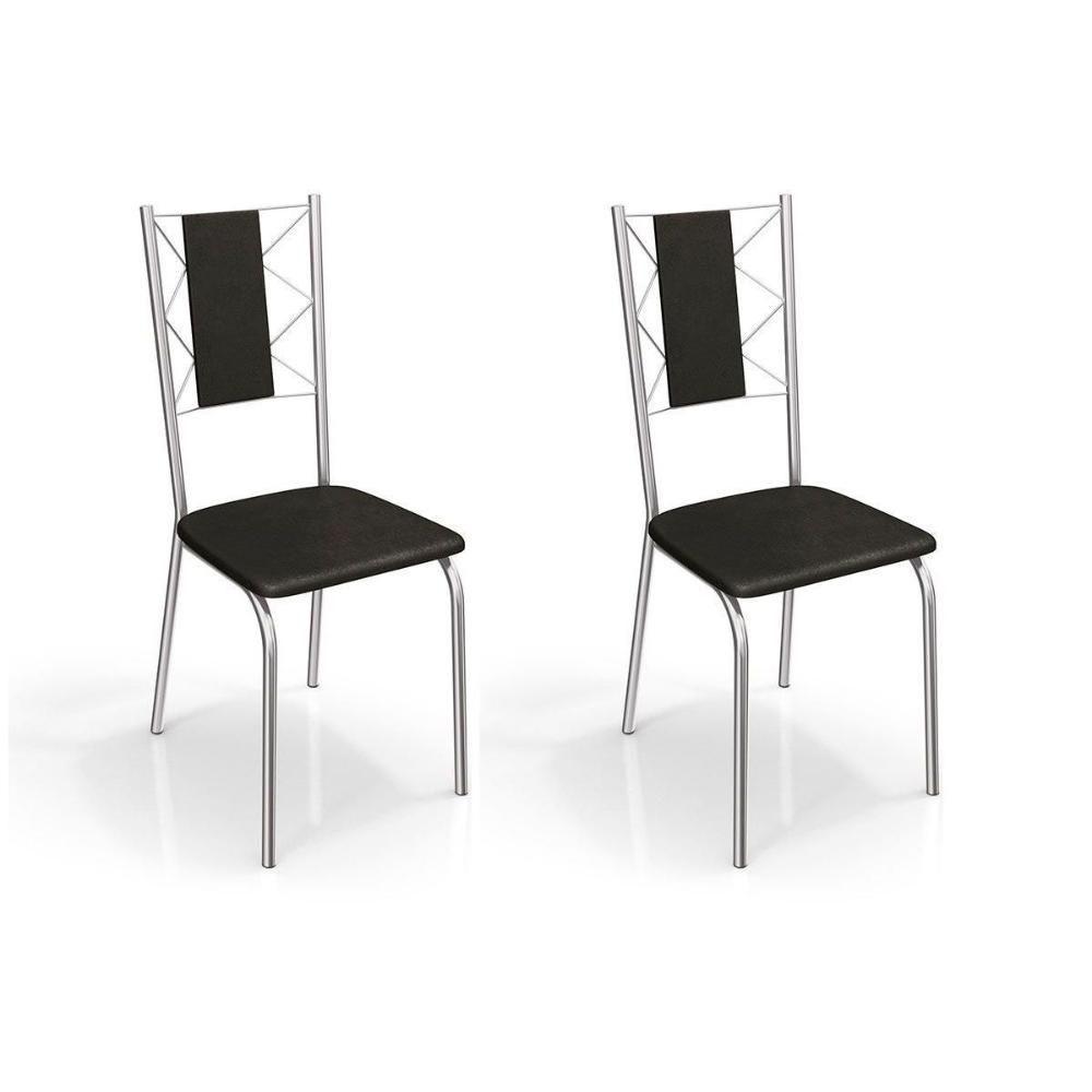Cadeira Lisboa 2C076 Kit Cromado Courano Preto - 1