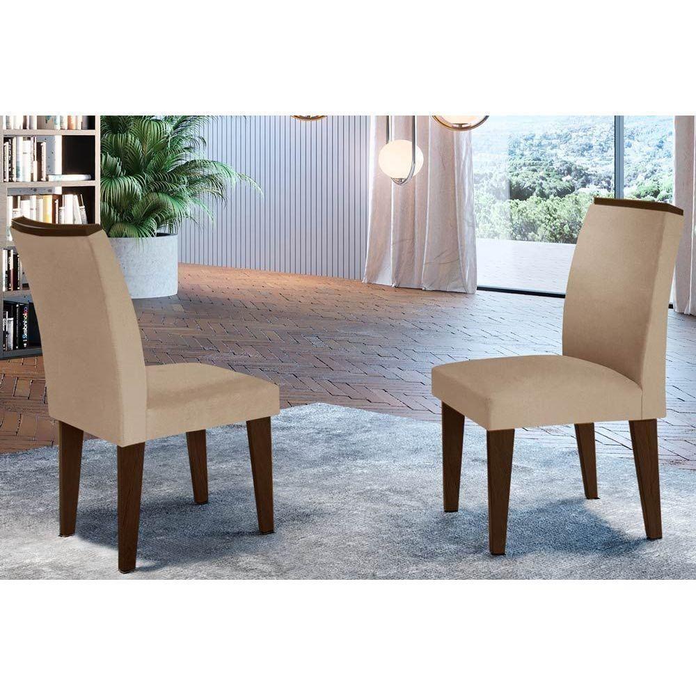 Kit 2 Cadeiras Sala Jantar Lunara Madeira 2 Un Capuccino/Linho Bouclê Creme - Rufato - 1