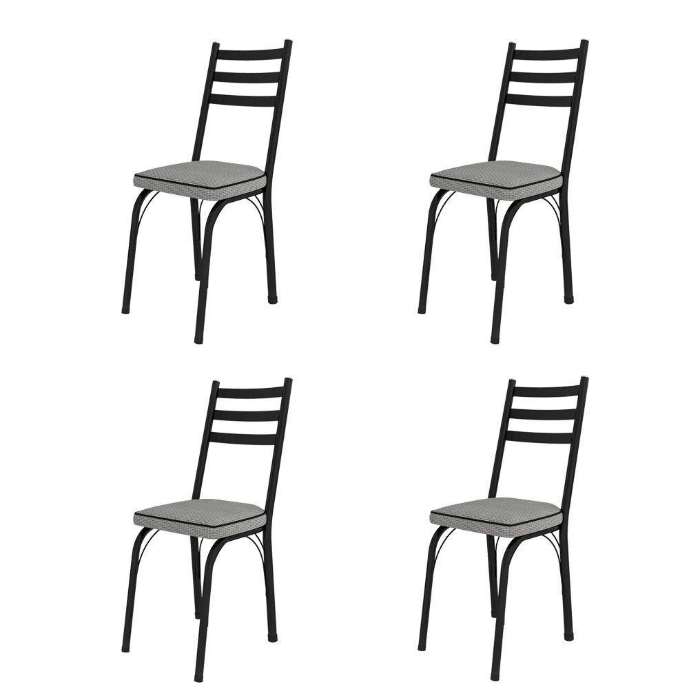 Conjunto Com 4 Cadeiras Preto Fosco Assento Platina - 1
