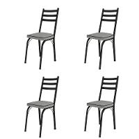 Conjunto Com 4 Cadeiras Preto Fosco Assento Platina - 1
