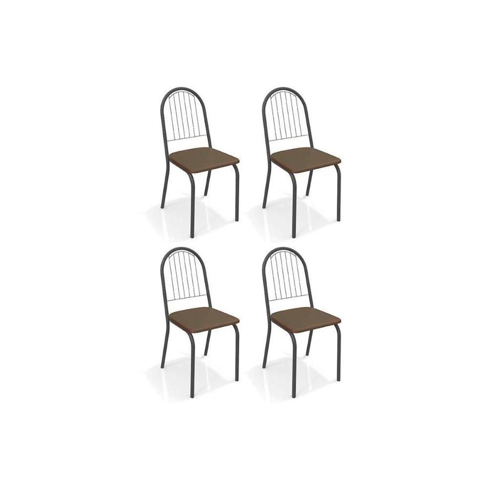 Kit 4 Cadeiras de Cozinha Noruega 4C077PRF  4 Un Preto Fosco/Courano Marrom - Kappesberg - 1