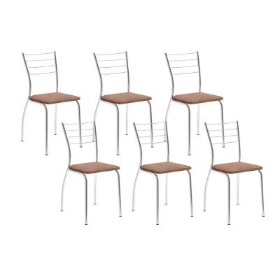 Cadeira 1700 Kit 6 Un Cromado Suede Conhaque