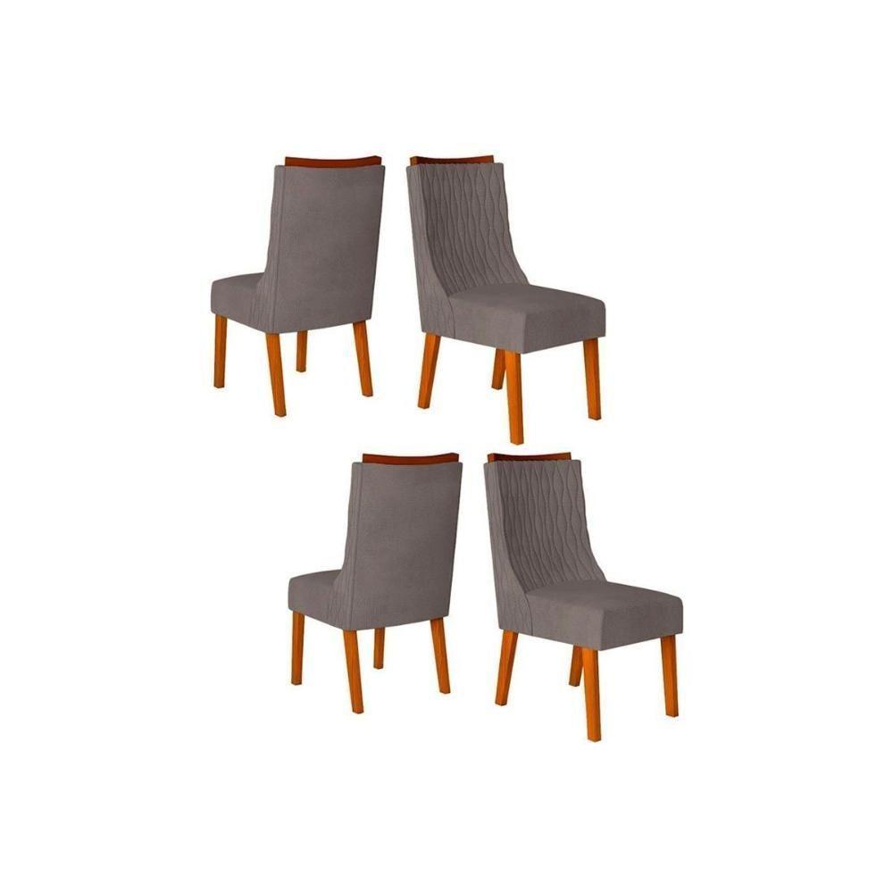 Kit 4 Cadeiras Sala Jantar Jade  4 Un Freijó/Veludo Lunar - DJ Móveis - 1