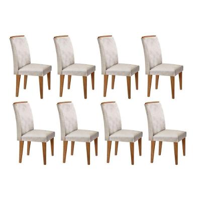 Kit 8 Cadeiras Lunara Imbuia Veludo Creme