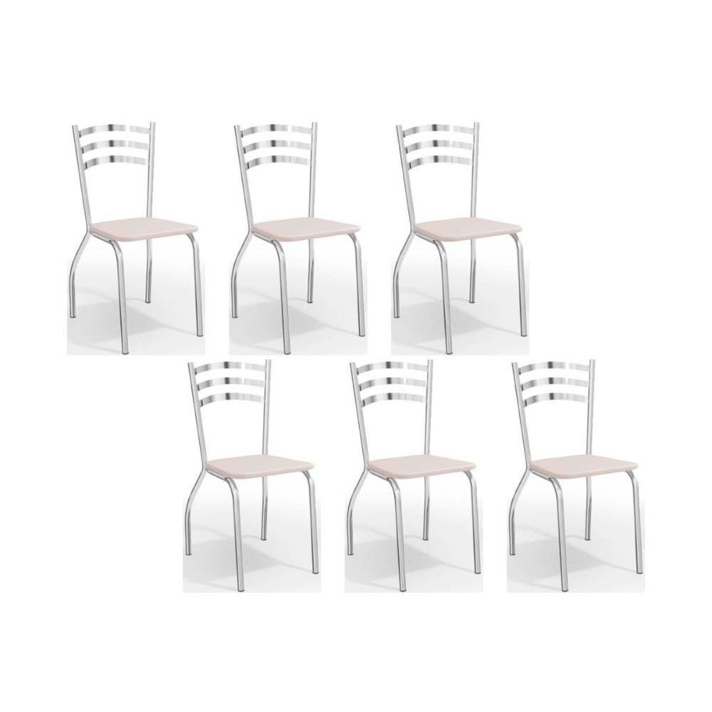 Cadeiras de Cozinha Portugal C007 Kit 6 Un Cromada - Assento Branco 106 - Kappesberg - 1