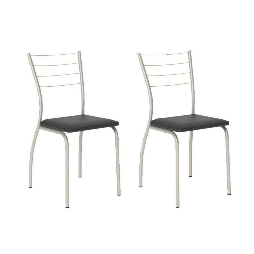 Cadeira de Cozinha 1700 Kit 2 Un Prata - Assento Courano Preto - Carraro - 1