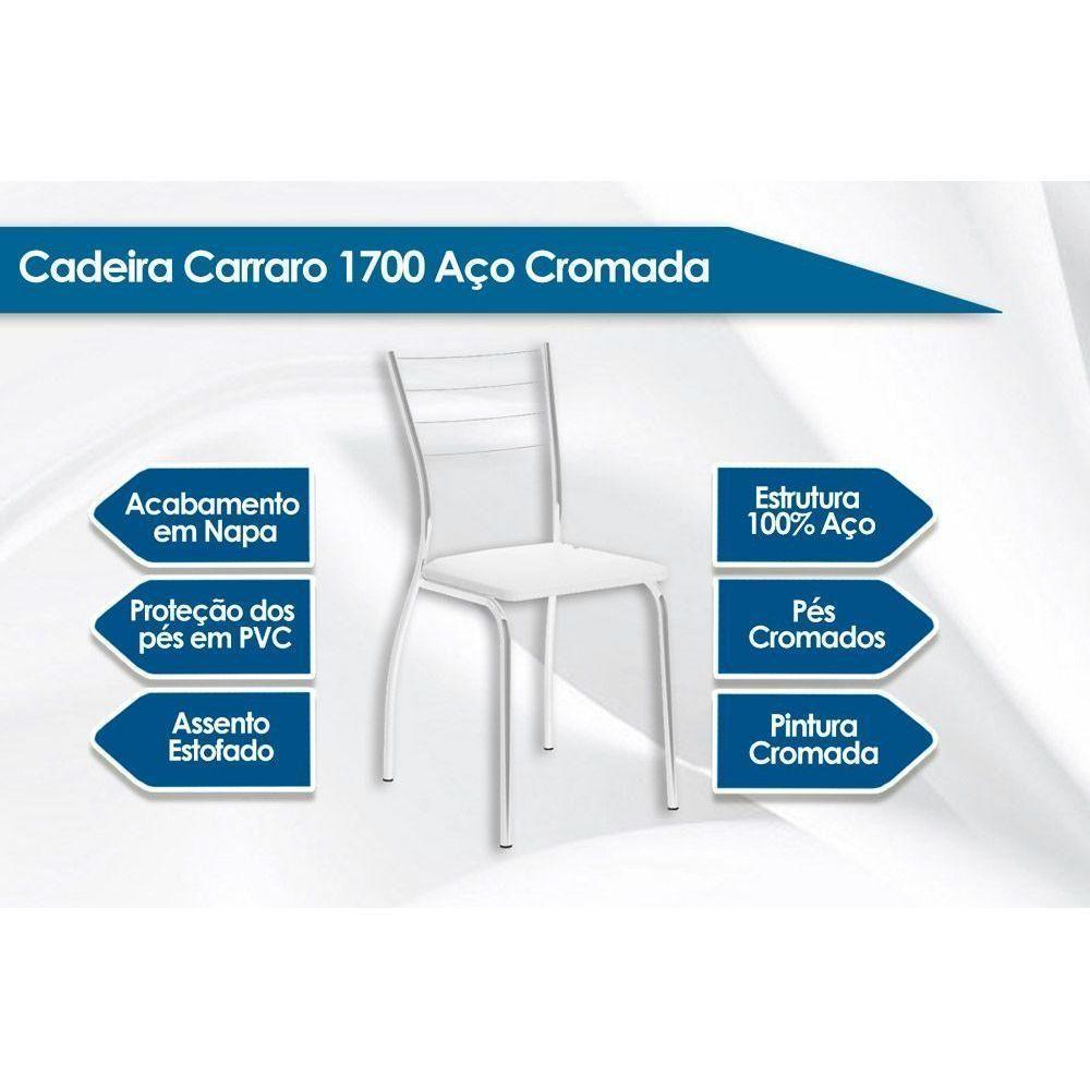 Cadeira de Cozinha 1700 Kit 2 Un Prata - Assento Courano Preto - Carraro - 6