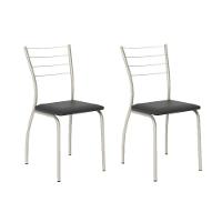 Cadeira de Cozinha 1700 Kit 2 Un Prata - Assento Courano Preto - Carraro - 1
