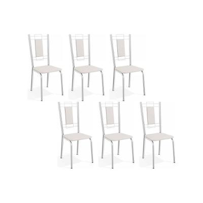 Cadeiras De Cozinha Florença C005 Kit 6 Un Cromada - Assento Branco 106 - Kappesberg
