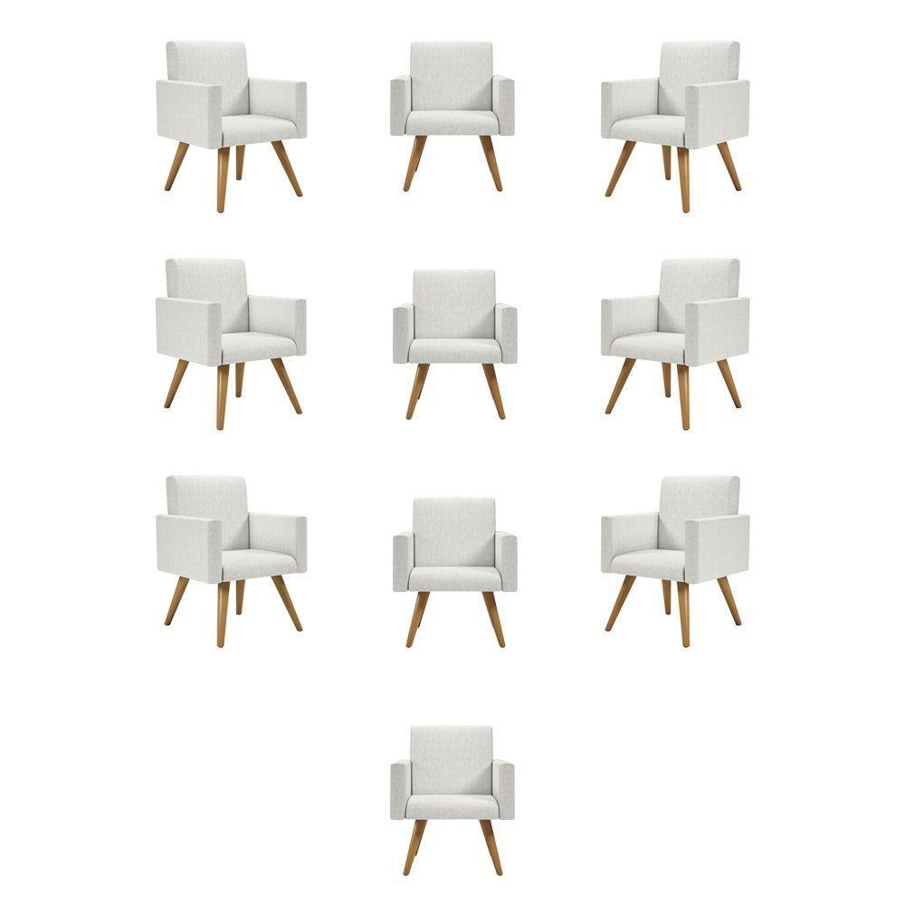 Kit 10 Cadeira Poltrona Escritório Recepção Linho Bege - 1