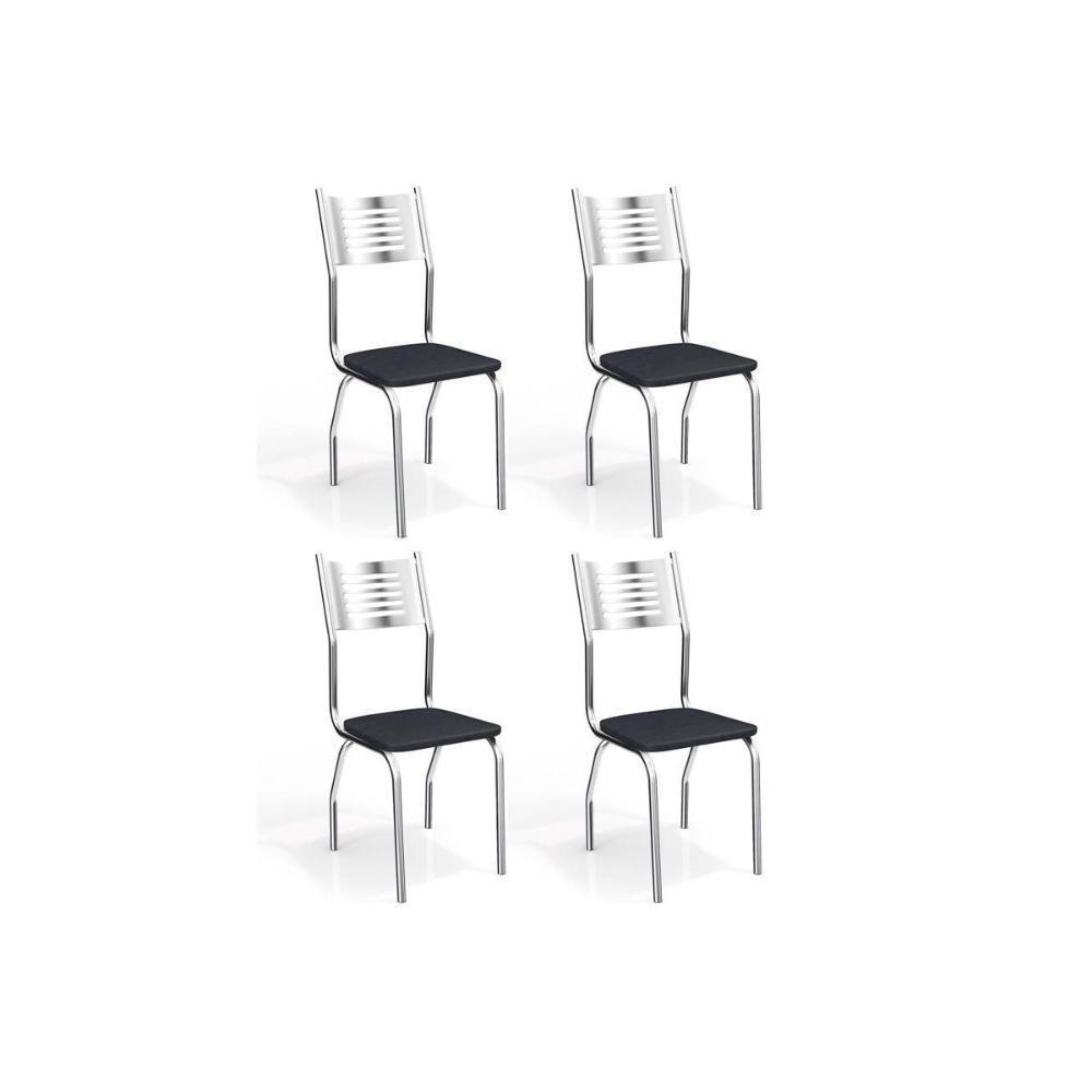 Kit 4 Cadeiras Sala Jantar Munique 4C047  4 Un Cromado/Courano Preto - Kappesberg - 1