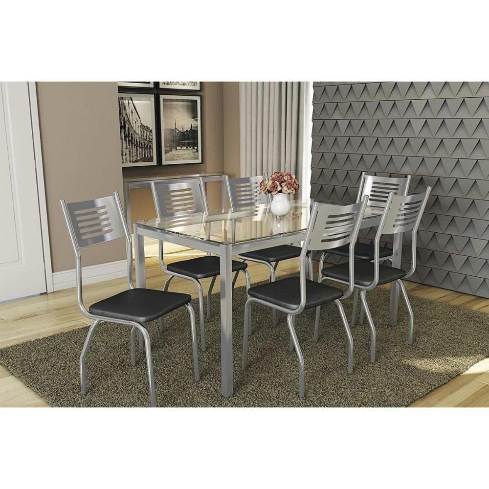 Kit 4 Cadeiras Sala Jantar Munique 4C047  4 Un Cromado/Courano Preto - Kappesberg - 2