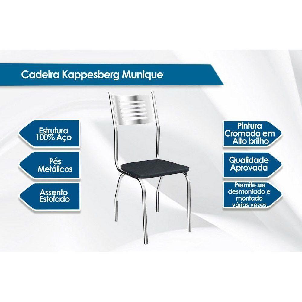 Kit 4 Cadeiras Sala Jantar Munique 4C047  4 Un Cromado/Courano Preto - Kappesberg - 3