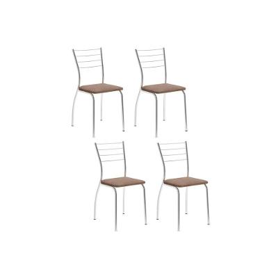 Cadeira 1700 Kit 4 Un Cromado Suede Conhaque