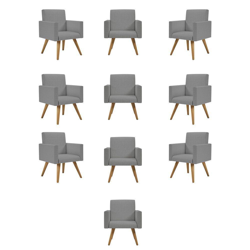 Kit 10 Cadeira Poltrona Escritório Recepção Linho Grafite - 1