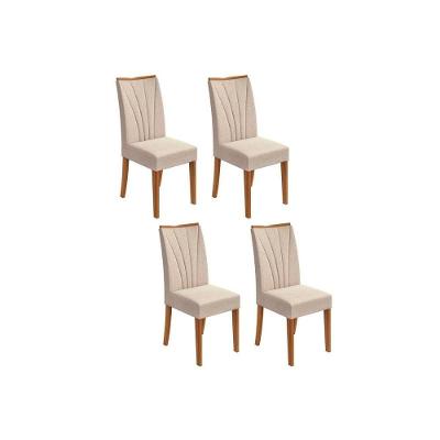 Kit 4 Cadeiras Sala Jantar Apogeu  4 Un Rovere/Amêndoa/Linho Rinzai Bege - Lopas