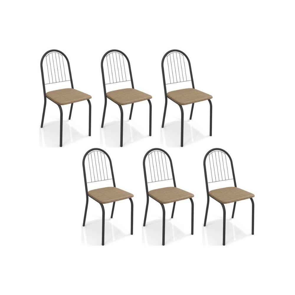 Cadeiras de Cozinha Noruega C077 Kit 6 Un Preto Fosco/Linho Capuccino - Kappesberg - 1