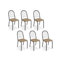 Cadeiras de Cozinha Noruega C077 Kit 6 Un Preto Fosco/Linho Capuccino - Kappesberg - 1