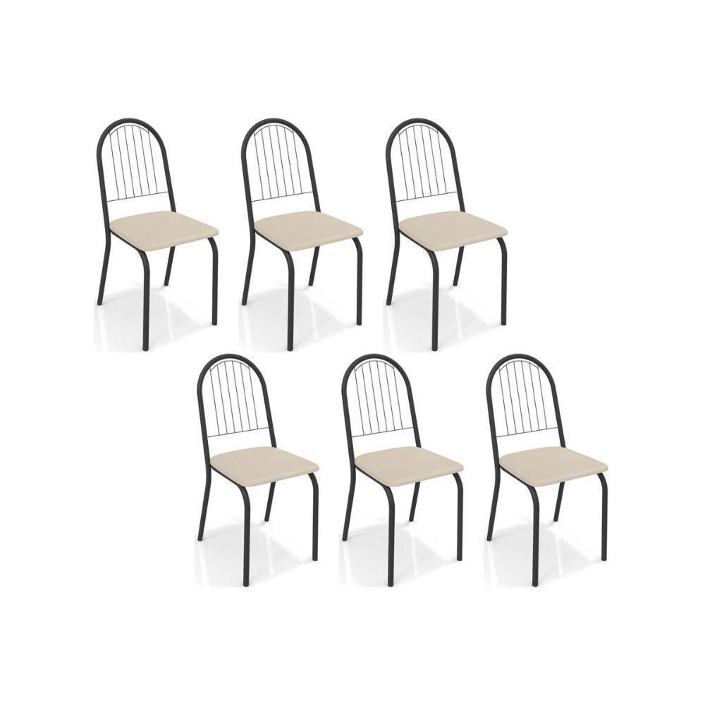 Cadeiras de Cozinha Noruega C077 Kit 6 Un Preto Fosco/Courano Nude - Kappesberg - 1