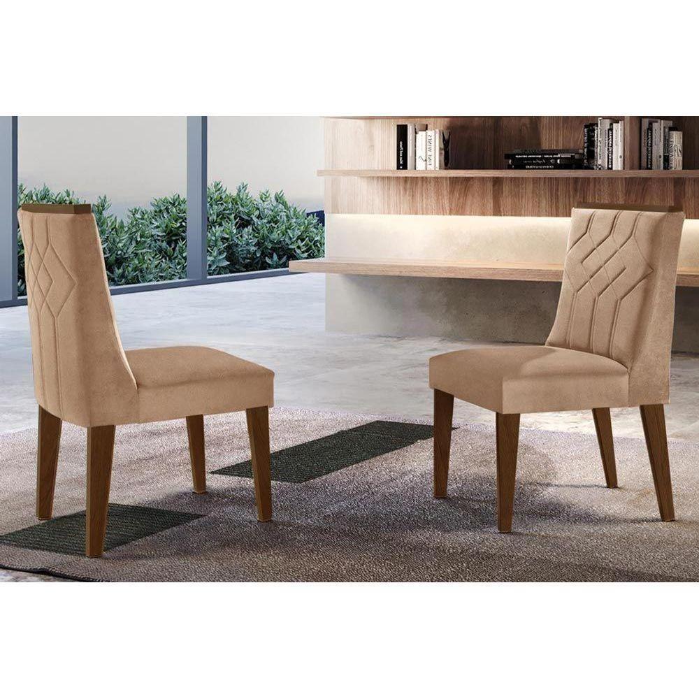 Kit 2 Cadeiras Sala Jantar Nevada 2 Un Madeira Capuccino/Linho Bouclê Creme - Rufato - 1