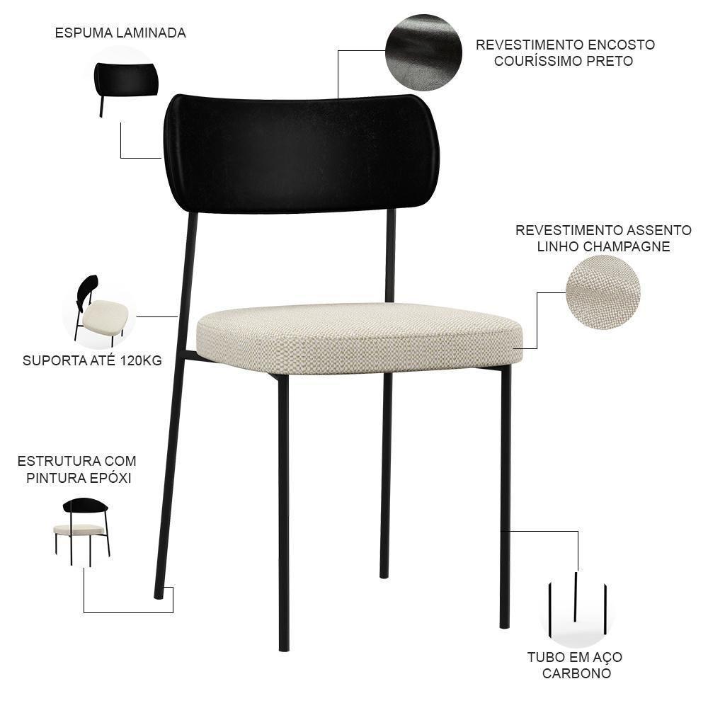 Kit 04 Cadeiras Sala De Jantar L02 Preto Champagne - 6