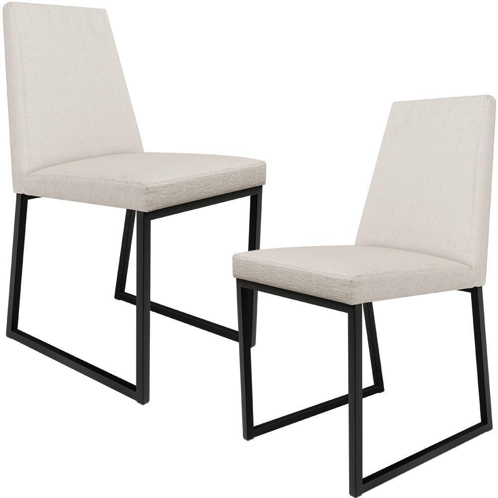 Kit 02 Cadeiras Para Sala De Jantar Base Aço Preto L02 Cru - 1