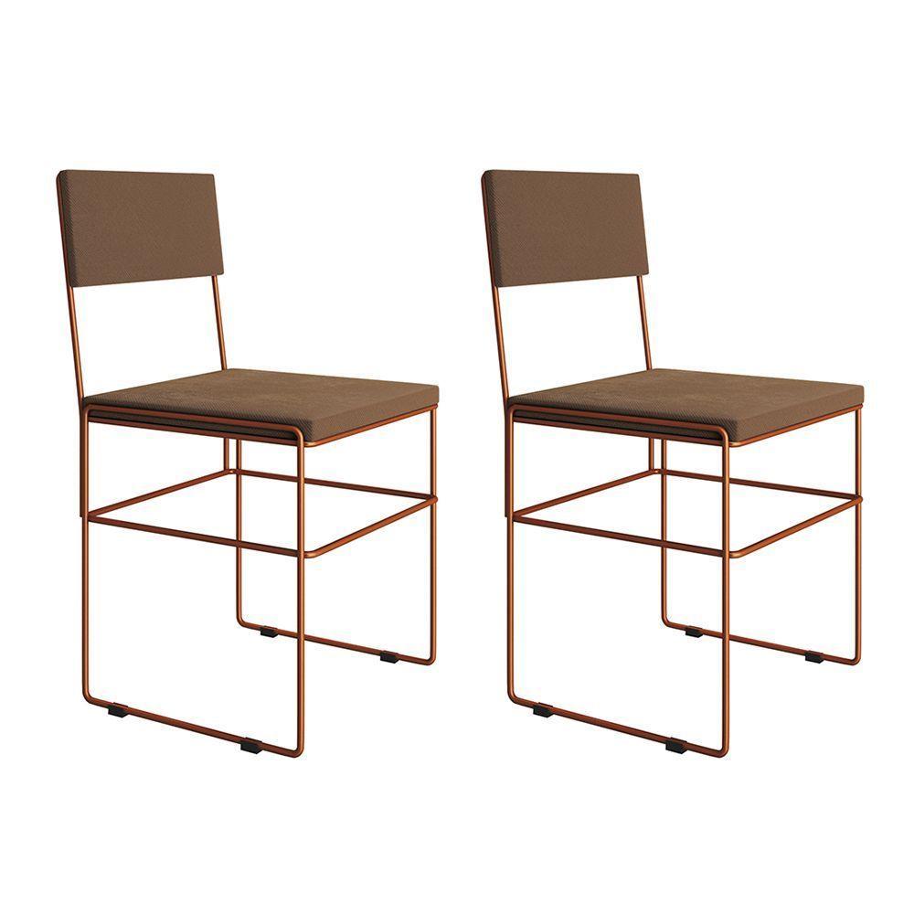 Kit 2 Cadeiras De Jantar Estofadas Veludo Marrom Base Cobre Vitoria - Cor: Marrom - 1