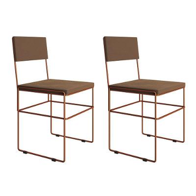 Kit 2 Cadeiras De Jantar Estofadas Veludo Marrom Base Cobre Vitoria - Cor: Marrom