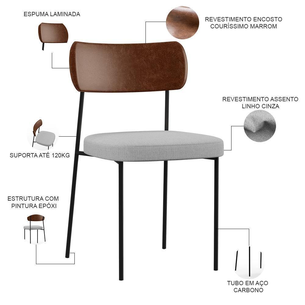 Kit 08 Cadeiras Sala De Jantar L02 Marrom Bouclê Cinza - 6
