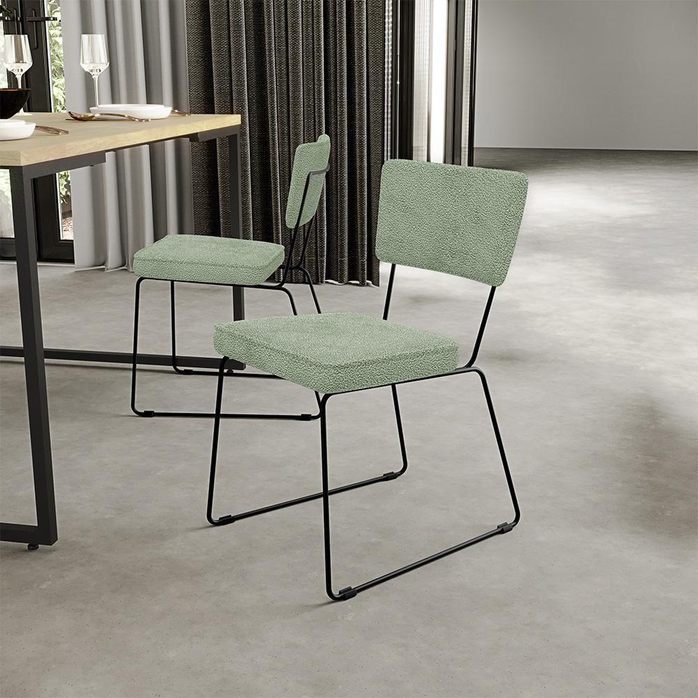 Cadeira Decorativa Estofada Para Sala De Jantar Base Em Aço Allana L02 Bouclê Oliva - 8