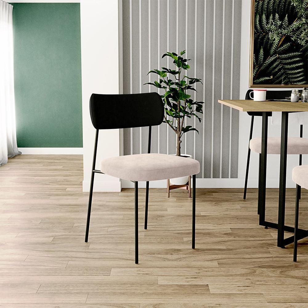 Kit 06 Cadeiras Sala De Jantar L02 Preto Suede Bege - 7