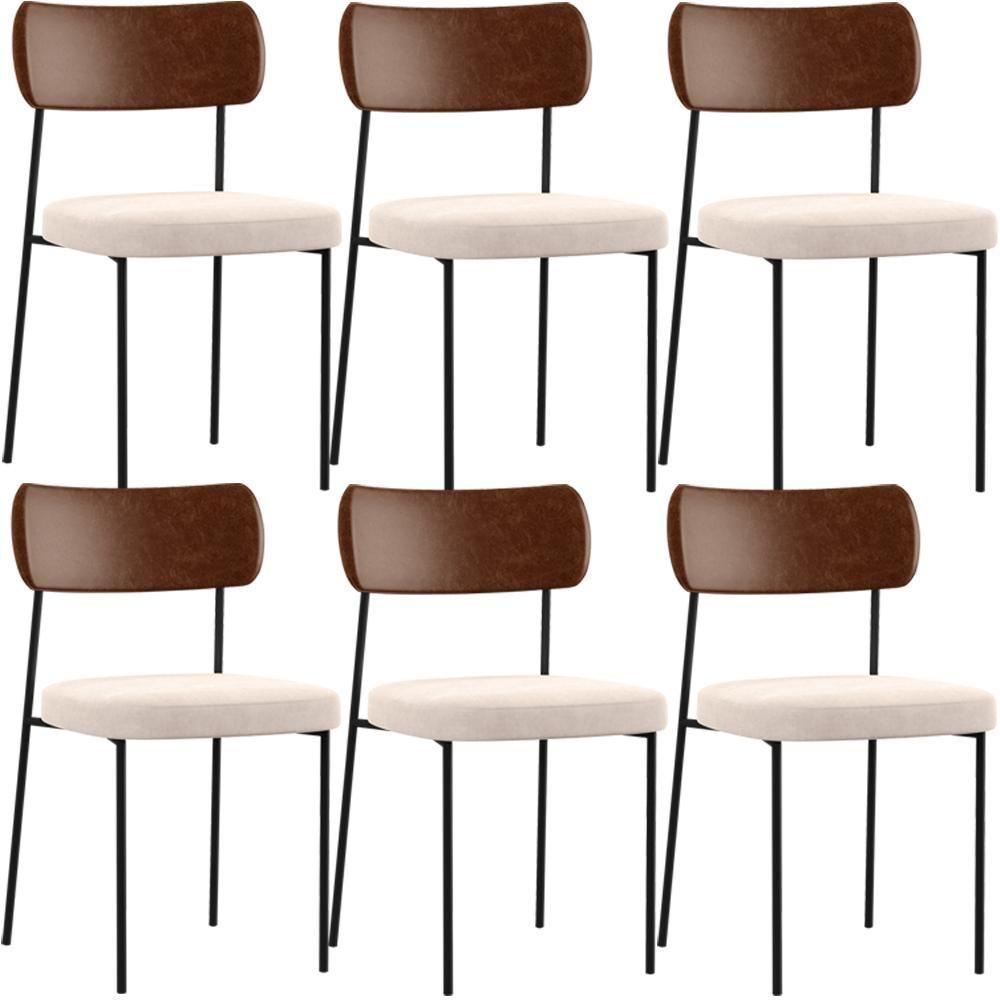 Kit 06 Cadeiras Sala De Jantar L02 Marrom Suede Bege - 1