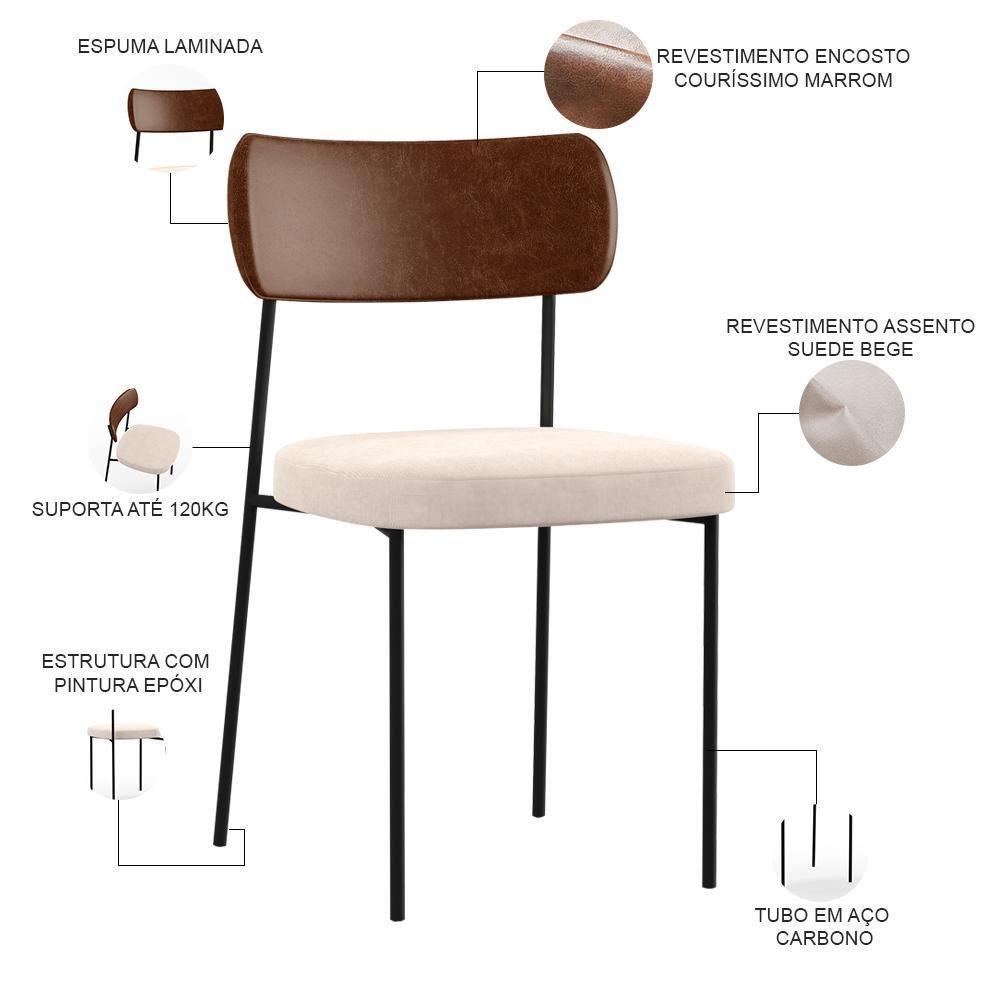 Kit 06 Cadeiras Sala De Jantar L02 Marrom Suede Bege - 6