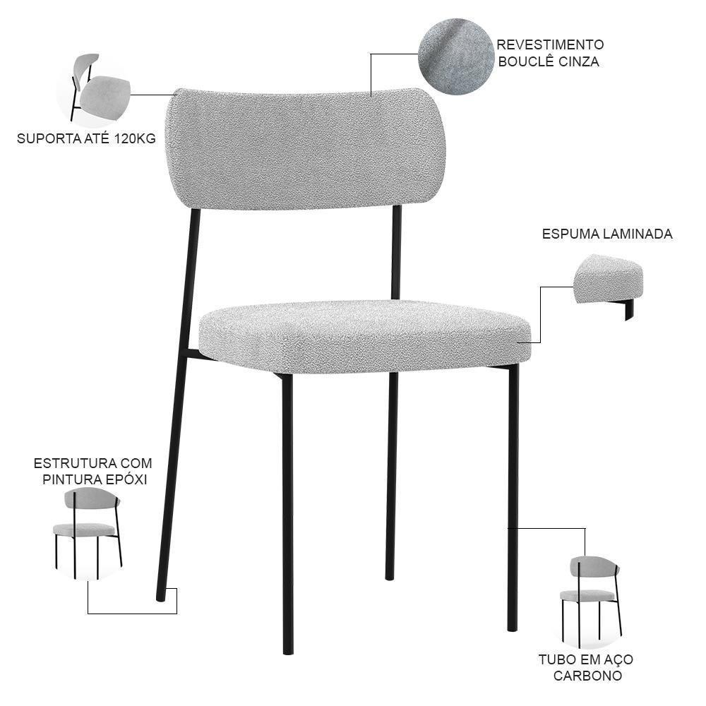 Kit 04 Cadeiras Para Sala De Jantar Melina L02 Bouclê Cinza - 5