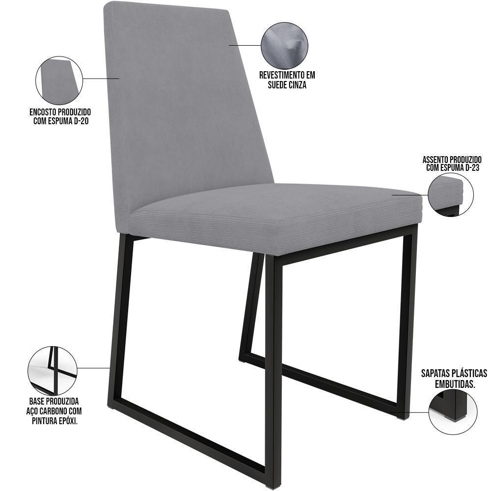 Kit 02 Cadeiras Para Sala De Jantar L02 Suede Cinza - 6