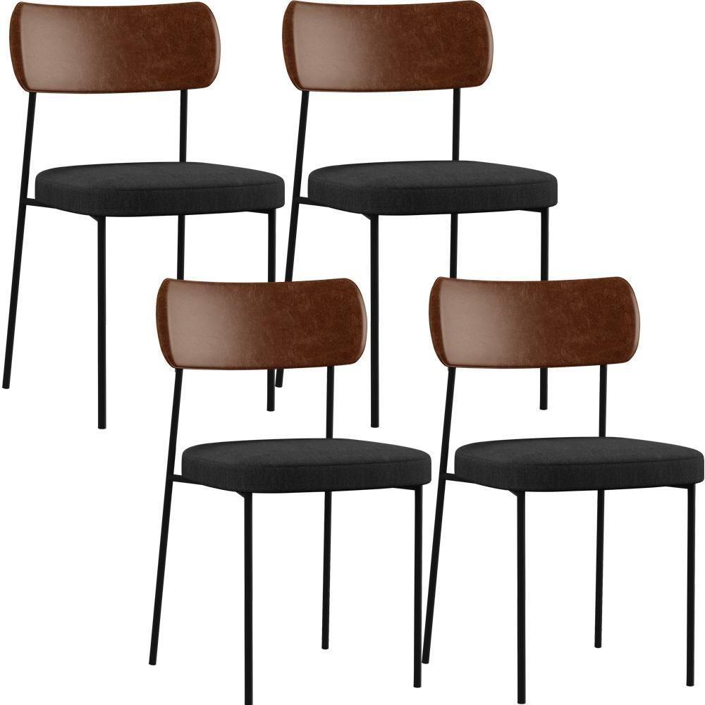 Kit 04 Cadeiras Para Sala De Jantar Melina L02 Marrom Chumbo - 1