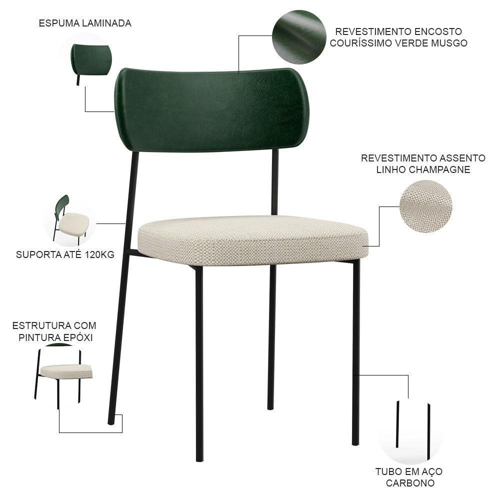 Kit 02 Cadeiras Sala De Jantar L02 Verde Musgo Champagne - 6