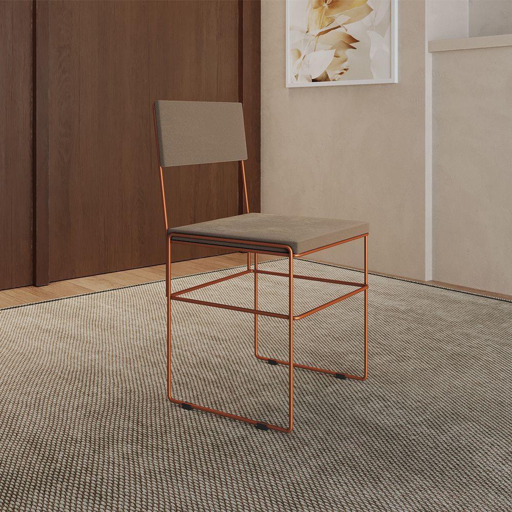 Kit 2 Cadeiras De Jantar Estofadas Veludo Bege Base Cobre Vitoria - Cor: Bege - 5