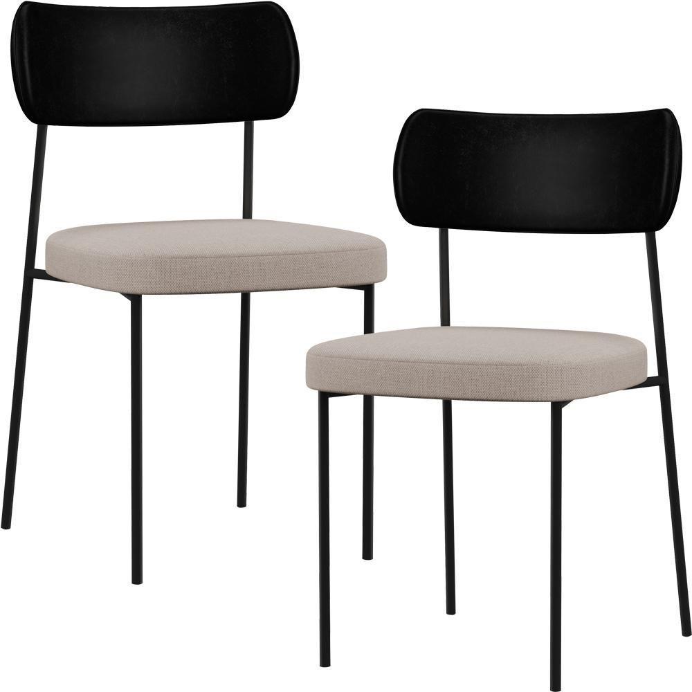 Kit 02 Cadeiras Sala De Jantar L02 Preto Bege - 1