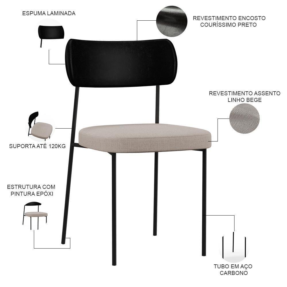 Kit 02 Cadeiras Sala De Jantar L02 Preto Bege - 6