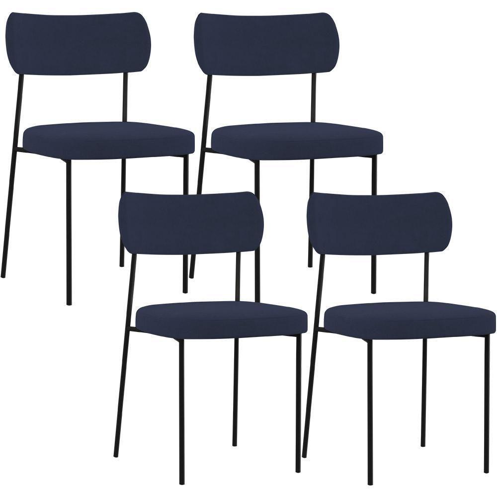 Kit 04 Cadeiras Sala De Jantar L02 Suede Azul Marinho - 1