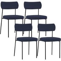 Kit 04 Cadeiras Sala De Jantar L02 Suede Azul Marinho - 1